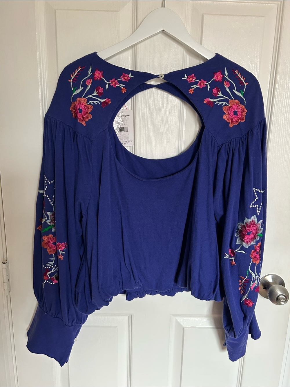 Free People Navy Blue Embroidered Cutout-Back Tunic - Picture 7 of 9